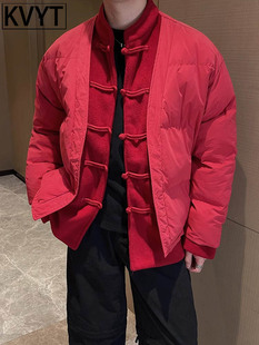 潮牌本命年红色棉服男士新中式唐装国风棉袄外套新年衣服冬季加厚