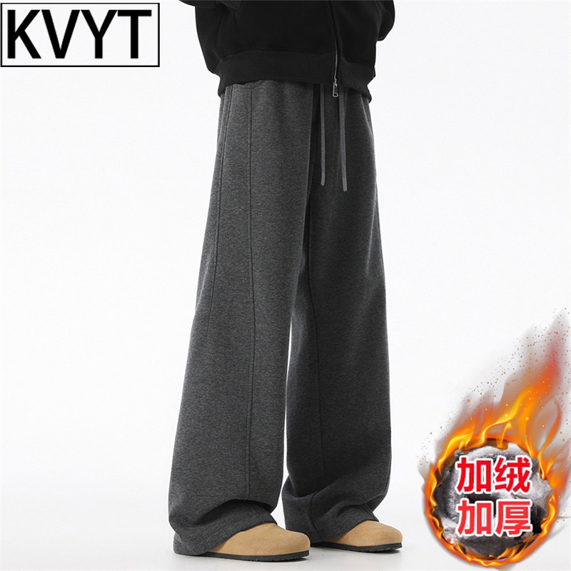高级感男士弯刀裤冬季加绒卫裤2026新款宽松休闲运动长裤男生裤子