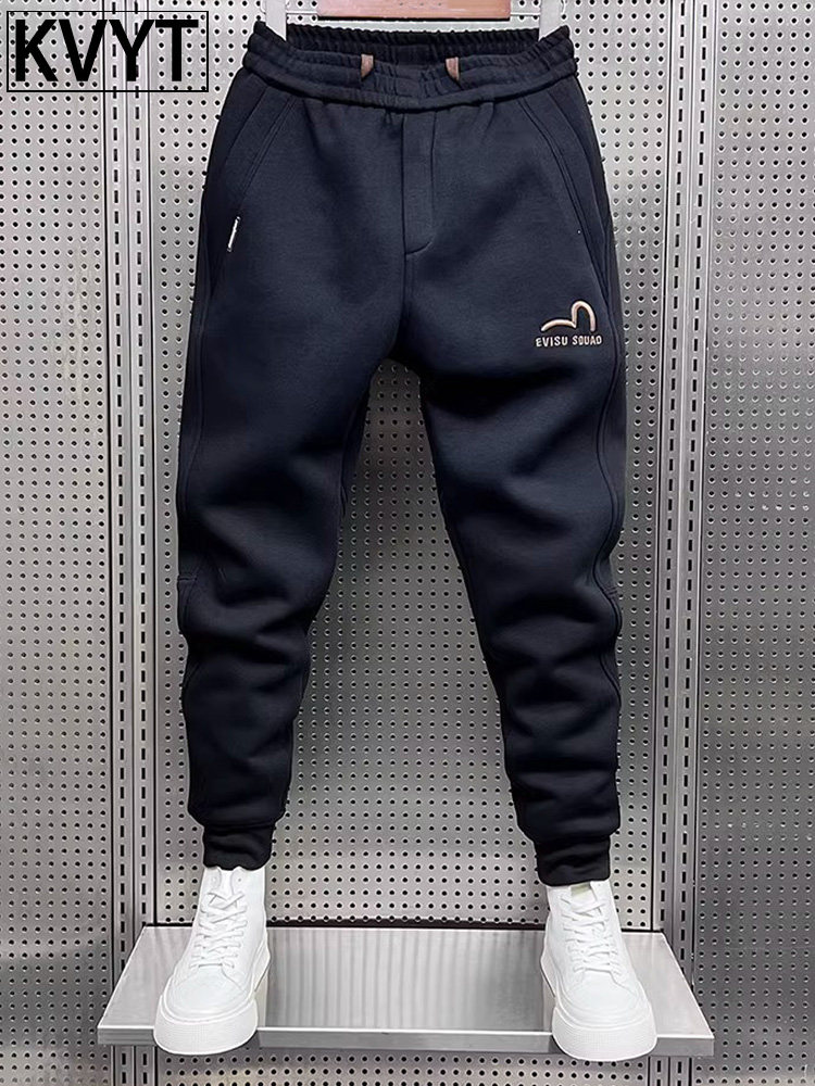 黑色加绒卫裤男款秋冬季潮牌痞帅弹力小脚裤男士休闲束脚哈伦裤厚