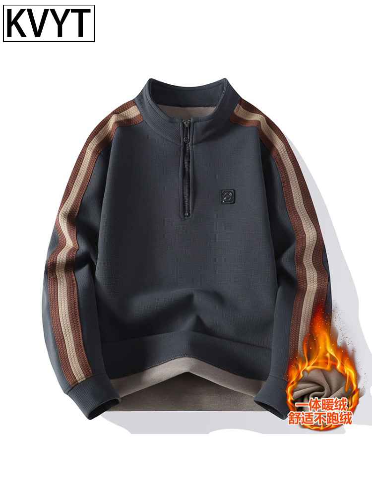 潮牌奥粒绒卫衣男青少年保暖外套2025年秋冬季新款加绒加厚上衣男