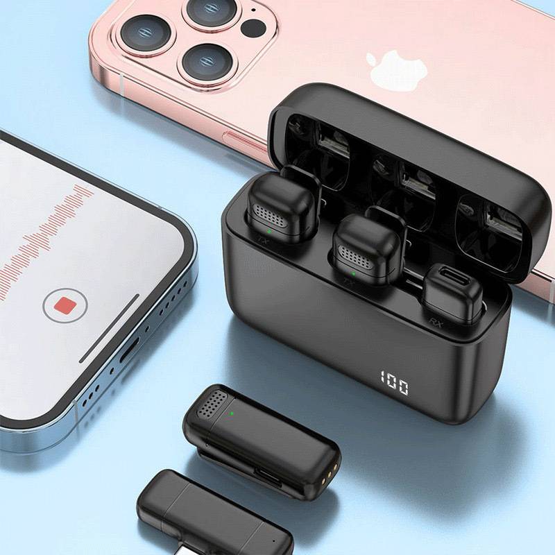 跨境一拖二无线领夹麦克风充电仓K6手机直播收音降噪话筒领夹式