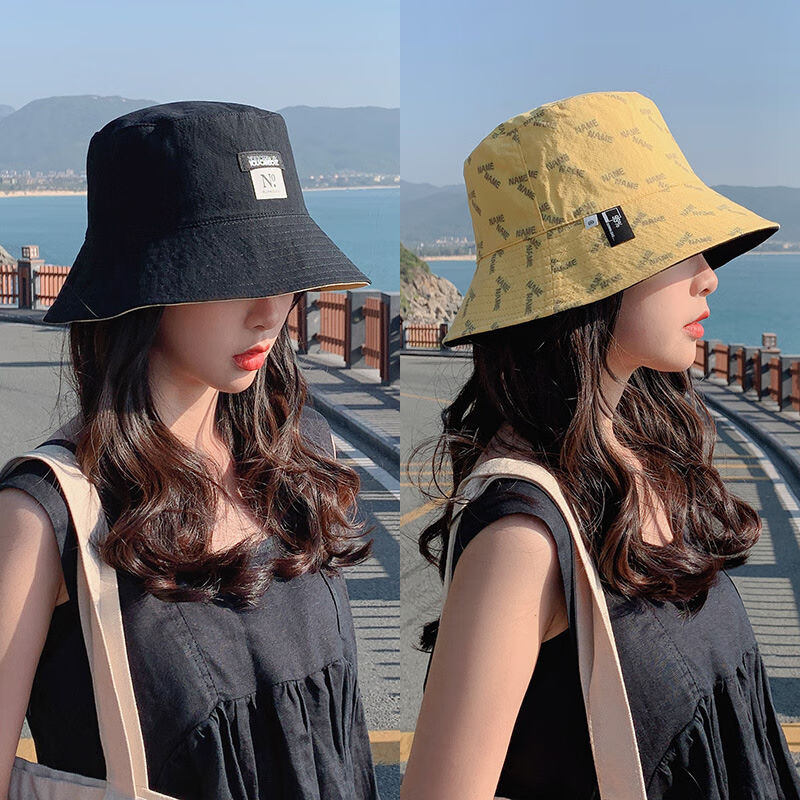 梵美琳帽子女春夏季韩版潮防晒遮阳帽春秋百搭日系双面渔夫帽黑色