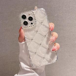 小香风轻奢菱格纹适用于苹果16promax透明手机壳iPhone17新款 外壳镜头全包带闪钻1514透明保护套13小众高级感