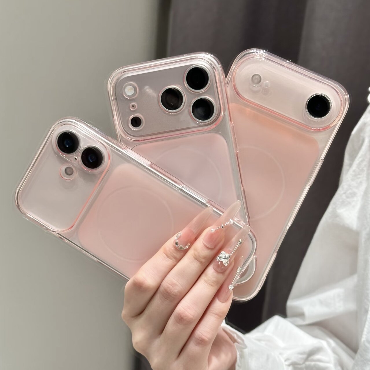 透粉大视窗苹果17promax手机壳软壳新款外壳全包防摔适用于iPhoneair/16/15/14/13保护套高级感小众网红壳子