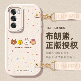 LINE布朗熊正版授权斜挎适用opporeno12pro挂绳手机壳11女新款findx7保护套10硅胶8可背6防摔5波点头像9全包4