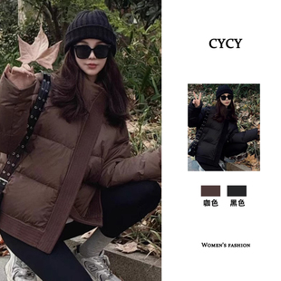 咖色短款羽绒棉服女秋冬季2023年新款高级感超好看棉衣面包服外套