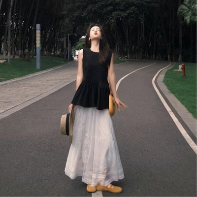 夏日蕾丝半身裙子背心上衣两件套