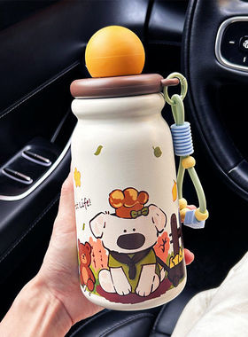 316不锈钢保温杯女新款颜值学生304不锈钢便携可爱吸管球球水杯