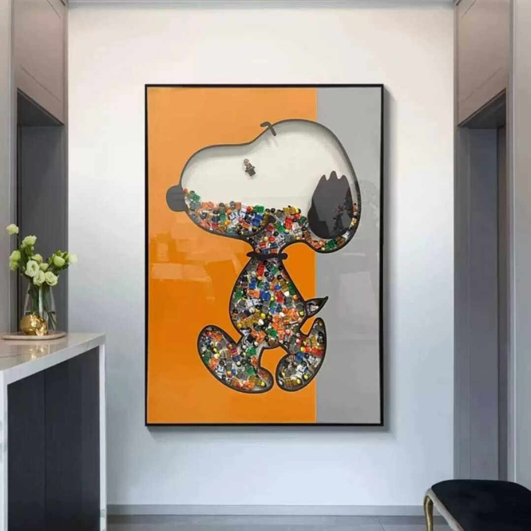 手工积木装饰画创意挂画客厅走廊轻奢挂画乐高卡通狗积木6080