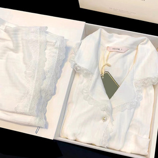 红书一暮里定制睡衣女高级感长袖长裤纯欲风针织家居服套装礼盒装