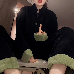 冬季珊瑚绒新中式保暖睡衣套装2025爆款休闲国风法兰绒加厚家居服