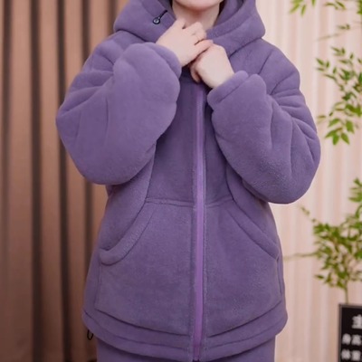 冬季保暖加绒加厚连帽家居服