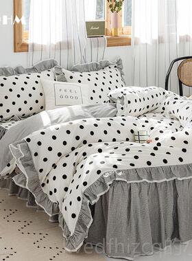 新款HHRM棉纯棉四件套床裙式少女心公田园全风小清新家纺床主上用