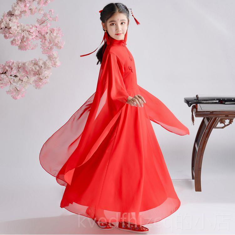 新款古春风女童汉古装超仙服中风仙女服飘逸古筝儿童演国出服舞蹈