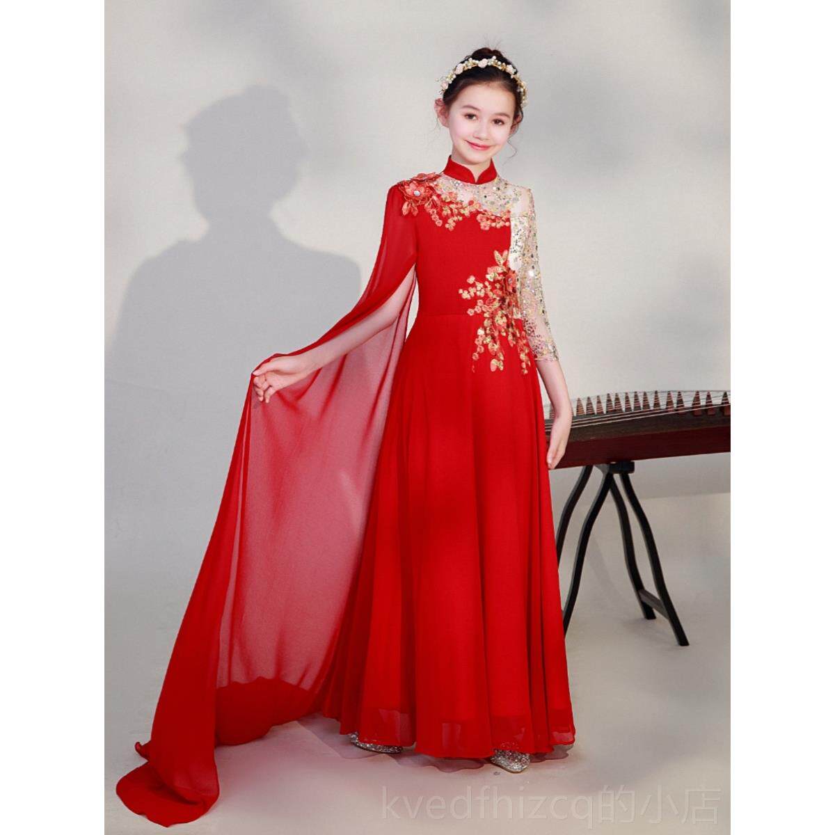 新款224新儿童款礼高端女童弹服古筝演出服合唱表演服装中国风0主