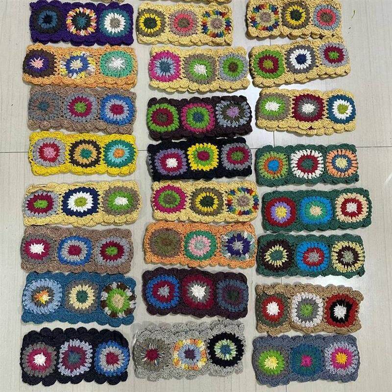 尼泊尔发带尼泊尔棉麻针织祖母格花朵发带少女头饰手工编织复古波