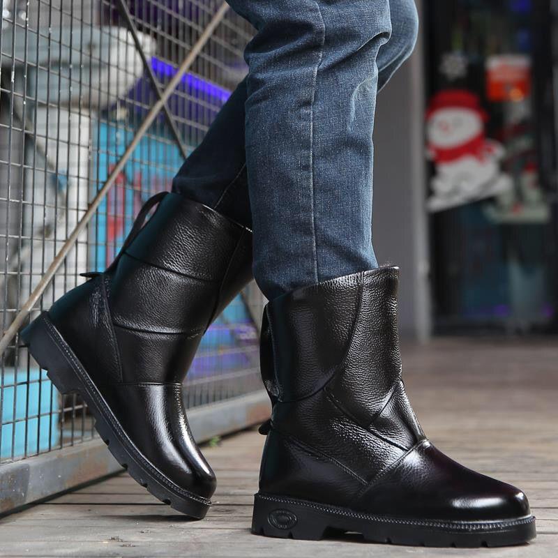 东北零下40度棉皮鞋冬季雪地靴男防冻保暖男棉鞋男高帮中筒户外防