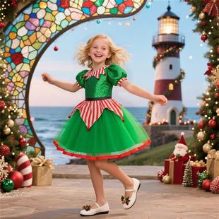 gown 可爱女童公主裙蓬蓬裙children 圣诞儿童服装 小女孩春夏季