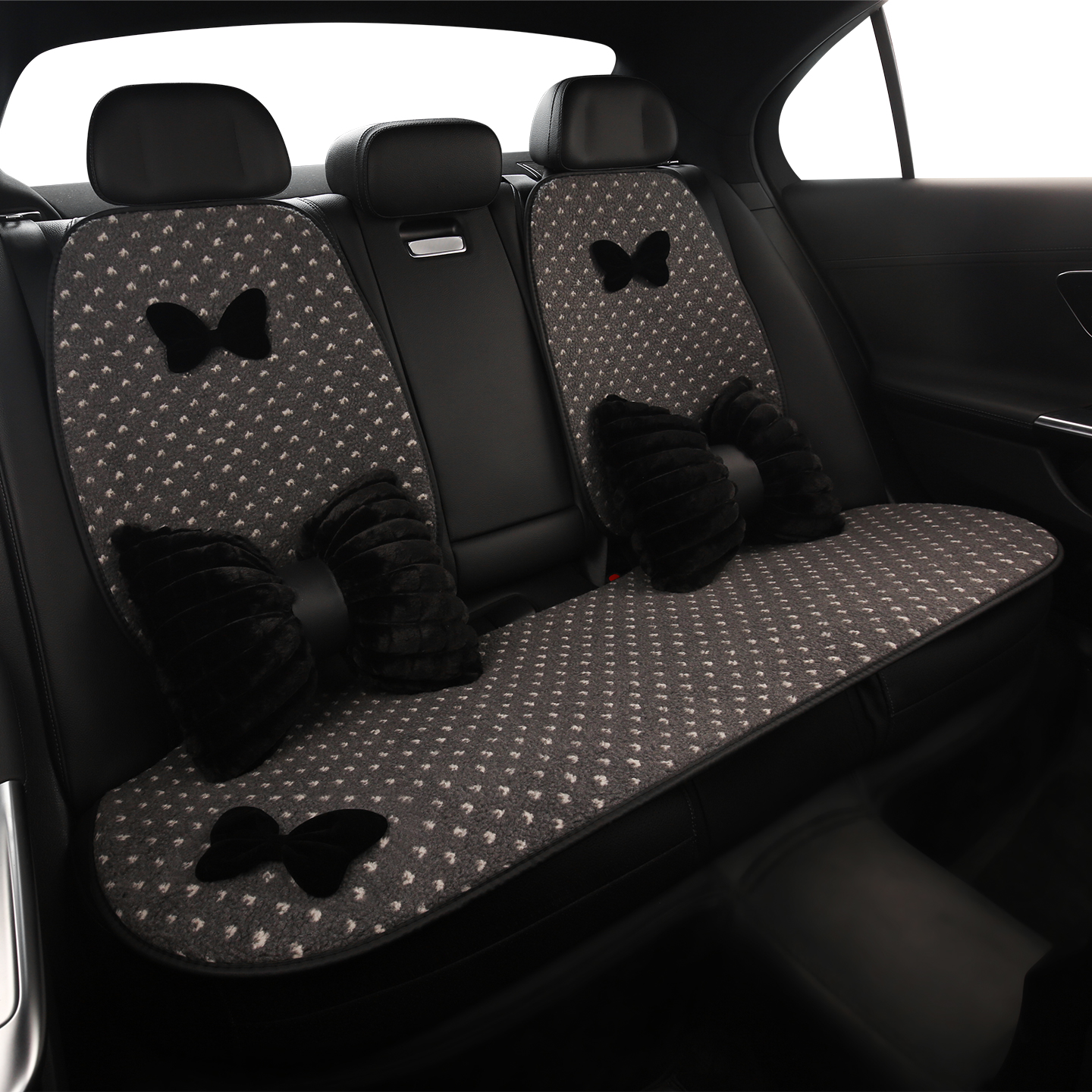 冬季毛绒汽车坐垫波点女士可爱卡通蝴蝶结座垫半包后排车内车垫子