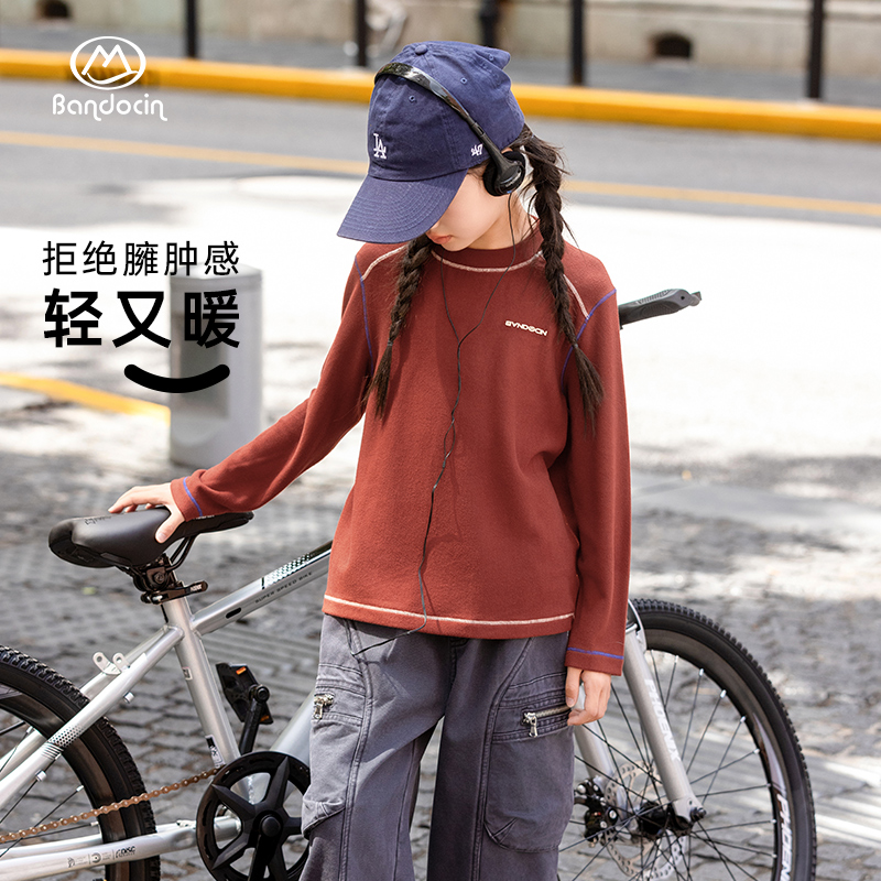 半度闲秋冬原创圆领长袖加绒T恤