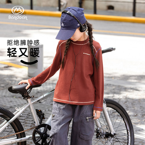 半度闲秋冬原创圆领长袖加绒T恤