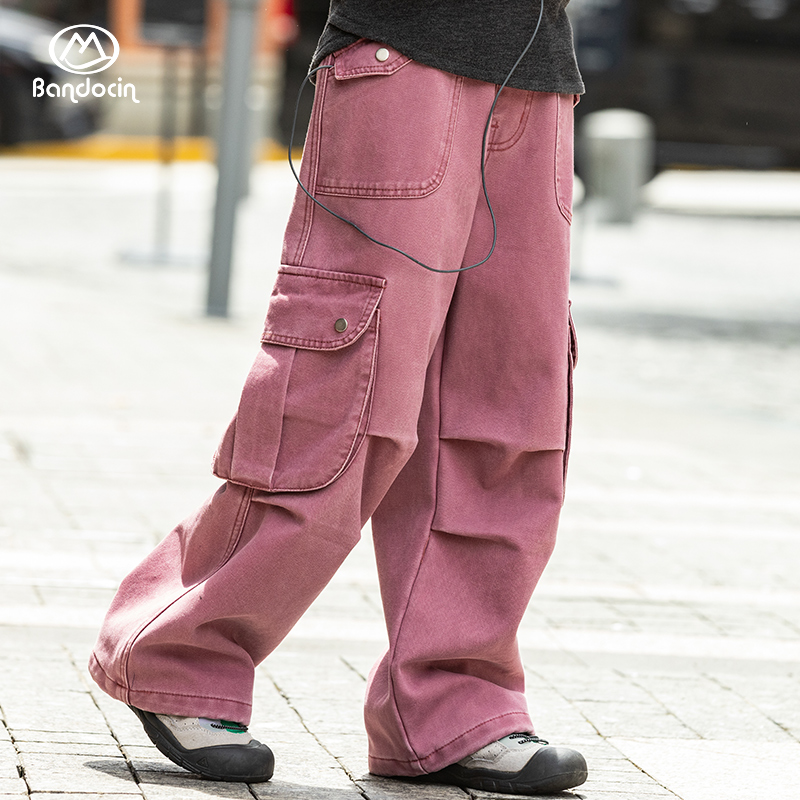 半度闲原创加绒棉质工装裤长裤