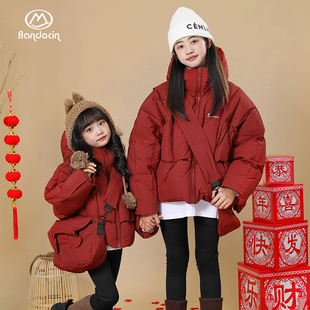 儿童红色冬装 中大童25新款 外套 羽绒服外套短款 女童年装