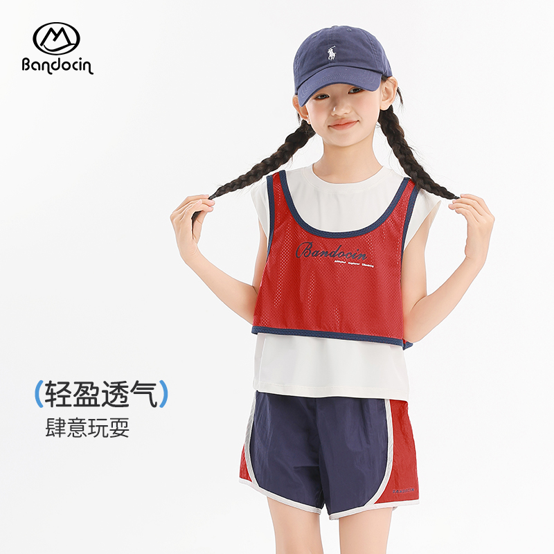 半度闲女童夏季套装2025新款儿童吸湿速干衣夏装女大童运动三件套
