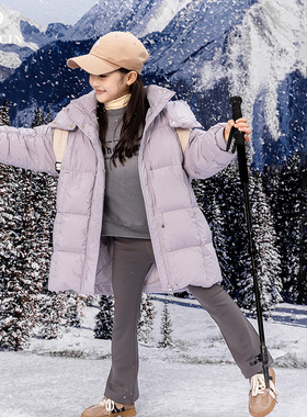 半度闲女童红色羽绒服中长款25新款儿童冬季拜年羽绒外套