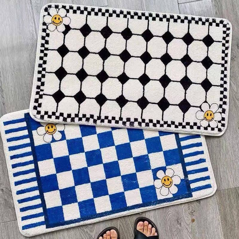 浴室门口吸水隔冷垫子 长方形卡通棋盘格子地垫卫生间仿羊绒脚垫,居家布艺,地毯,淘宝优惠券,粉丝福利购,淘宝优惠卷