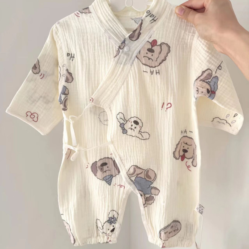 宝宝衣服夏季纱布婴儿长袖和尚服新生儿透气亲肤连体衣哈衣爬爬服