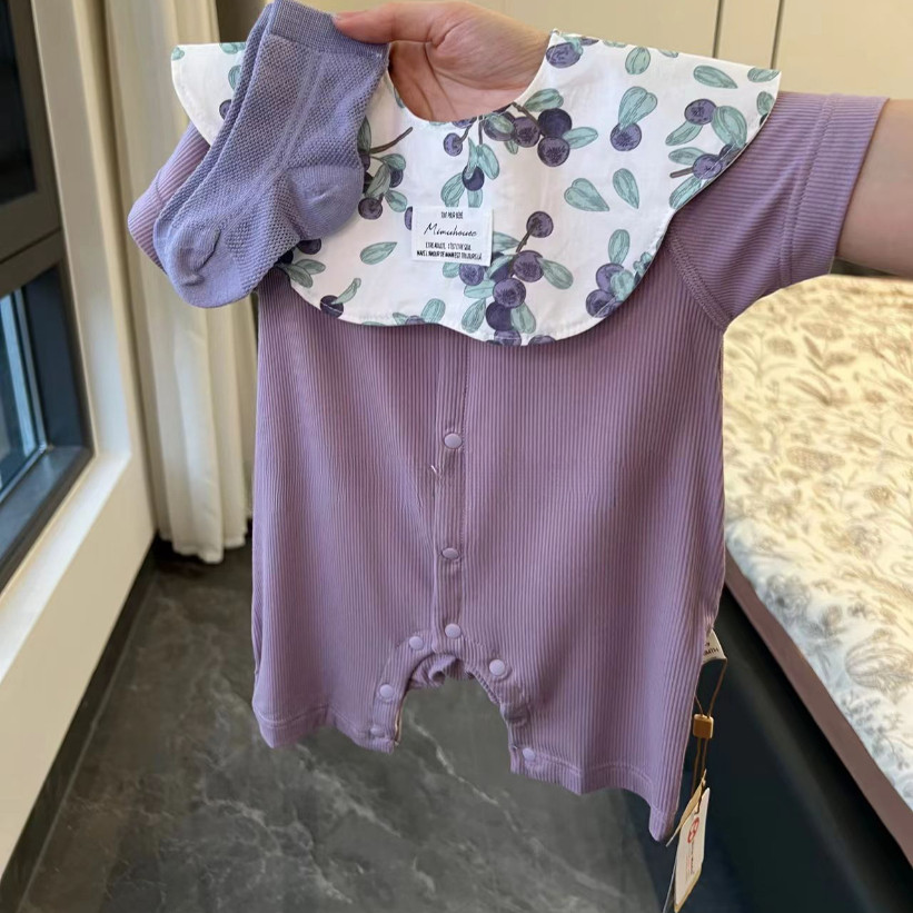 婴儿透气莫代尔薄款短袖连体哈衣