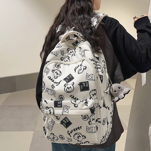 潮牌涂鸦书包女生双肩包男生背包