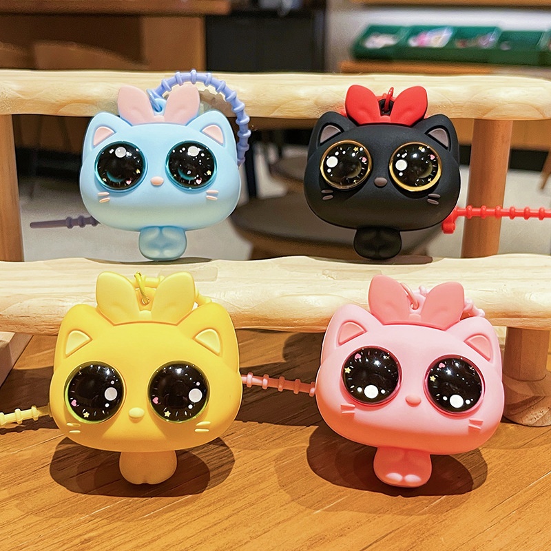 创意大眼猫咪捏捏乐钥匙扣可爱卡通小猫公仔解压情侣包包挂件礼品