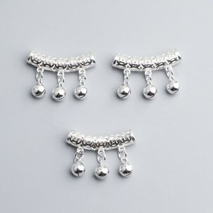 编绳DIY弯管铃铛手串配件带银饰品项链镂空铜钱吊坠吊件纯银S925
