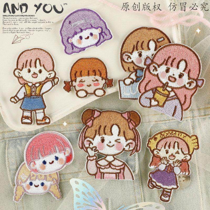 自绣花补丁布贴原创标刺绣卡通diy手账粘贴配饰小女孩电脑徽章贴,居家布艺,布贴,淘宝优惠券,粉丝福利购,淘宝优惠卷