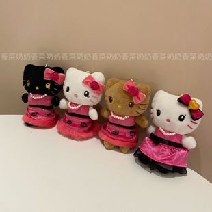 贵妇黑皮kitty挂件礼服珍珠项链凯蒂猫包包钥匙扣毛绒公仔三丽鸥