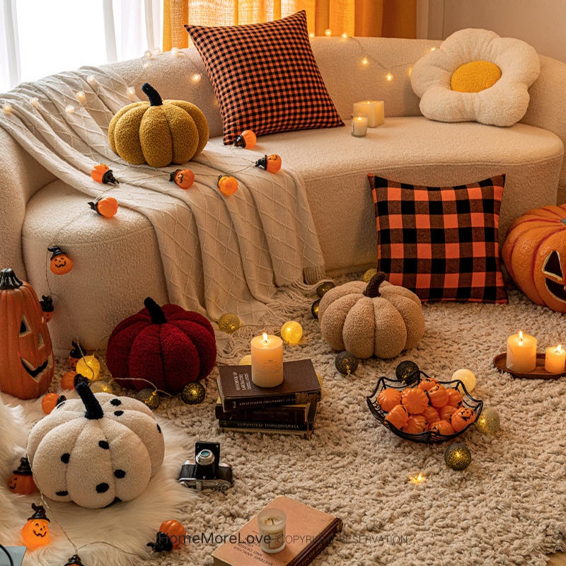 万圣节南瓜沙发格子抱枕套