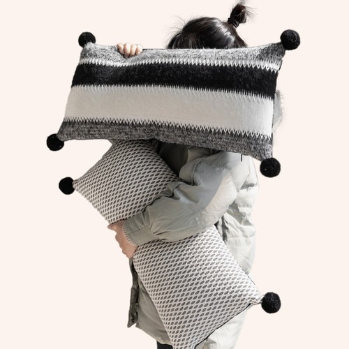 现代简约高级黑白条纹腰枕沙发客厅卧室夹腿办公室腰靠样板间民宿