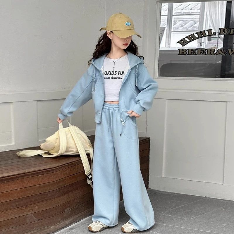 大童日常穿搭春秋儿童时尚百搭套装秋季女童新款连帽卫衣休闲外套