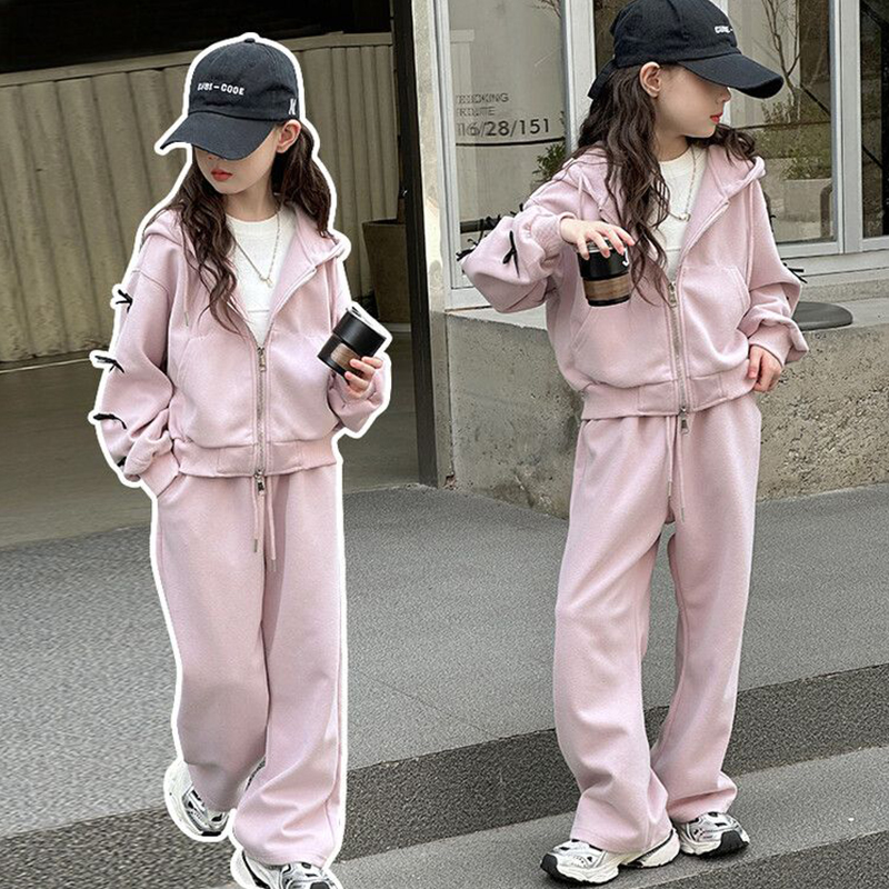 春秋女童百搭卫衣套装时髦运动拉链儿童开衫两件套网红洋气学院风