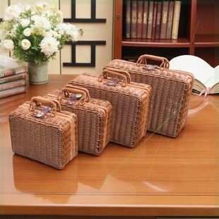 藤编礼盒手提箱子编织篮伴手礼行李箱小号送礼物复古配旗袍装饰