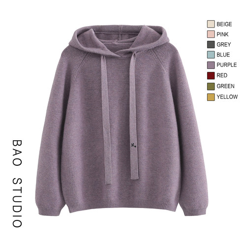 BAO STUDIO韩系博主ins百搭刺绣宽松慵懒连帽毛衣冬季厚毛衣女