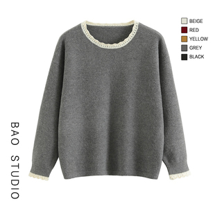 BAOSTUDIO韩系温柔ins花边领减龄针织衫 设计感宽松打底毛衣女 冬季