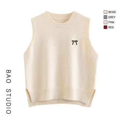 钉珠设计背心马甲韩版圆领套头