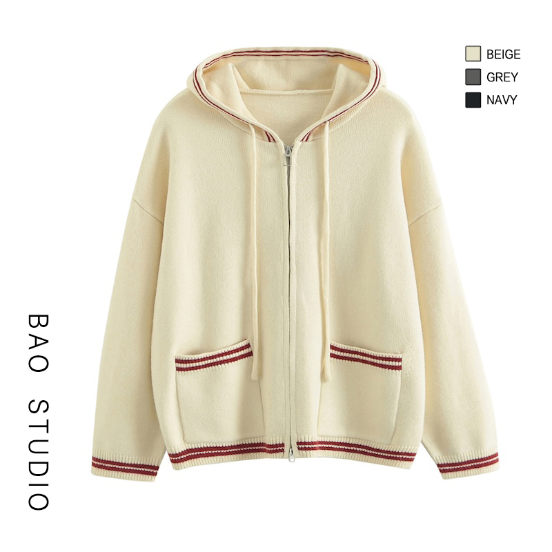 连帽韩版拉链毛衣外套