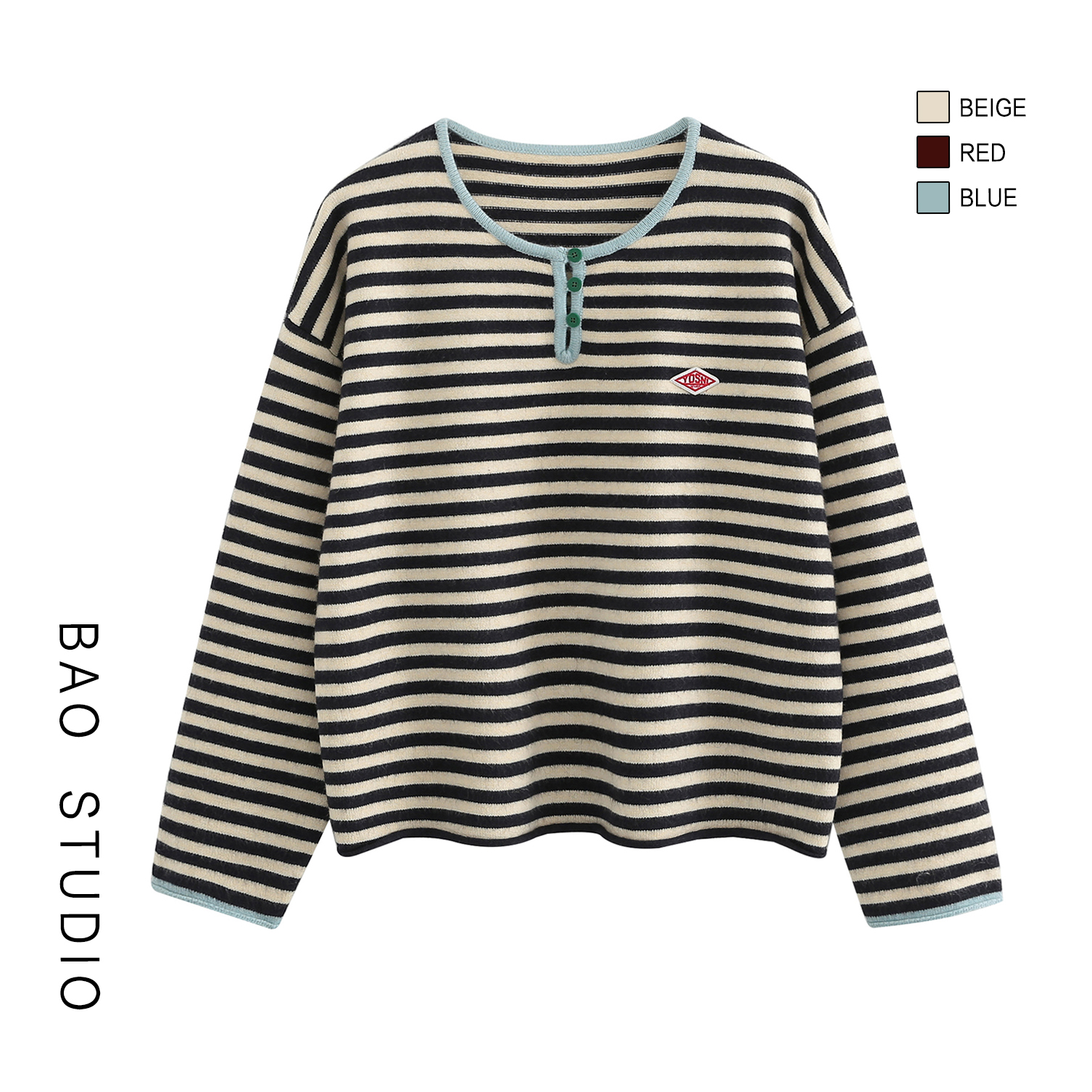 11.11 韩系松弛风圆领条纹宽松慵懒套头毛衣时尚秋冬显瘦针织衫女