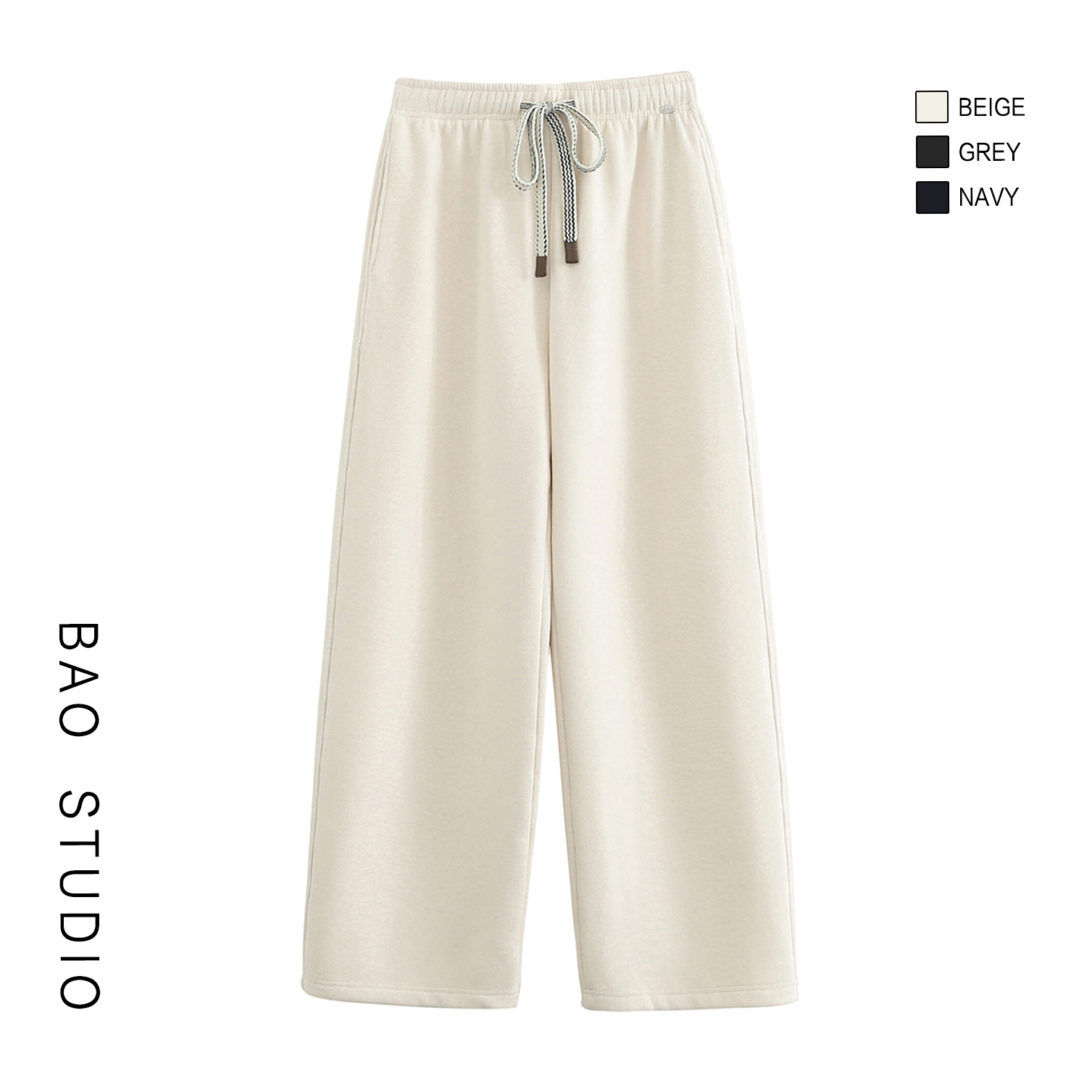 BAO STUDIO韩系花线抽绳加绒糯米裤女冬季垂感休闲显瘦厚直筒卫裤