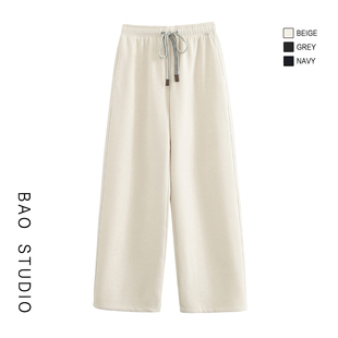 BAO STUDIO韩系花线抽绳加绒糯米裤女冬季垂感休闲显瘦厚直筒卫裤