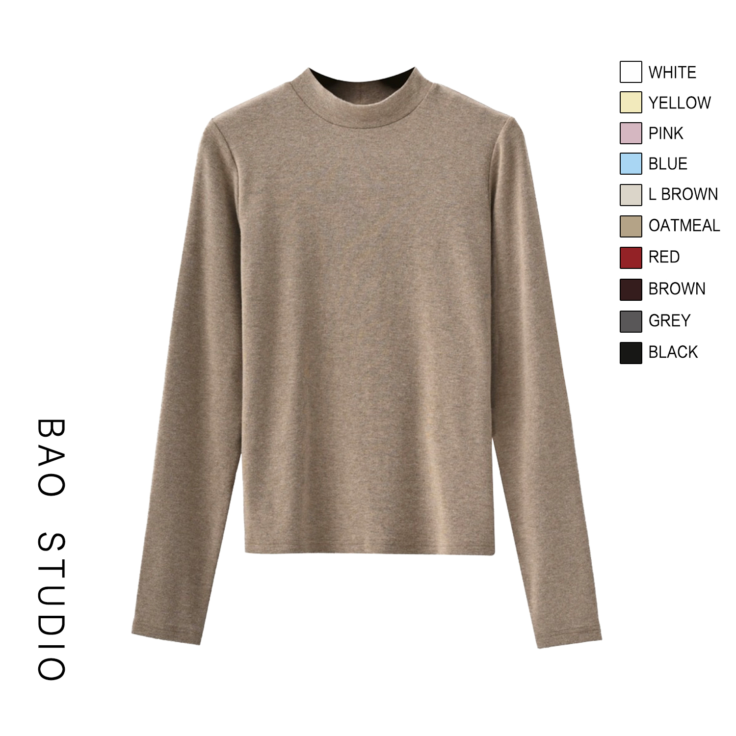 BAO STUDIO韩系ins秋冬打底天花板慕斯绒正肩合体小半高领打底衫